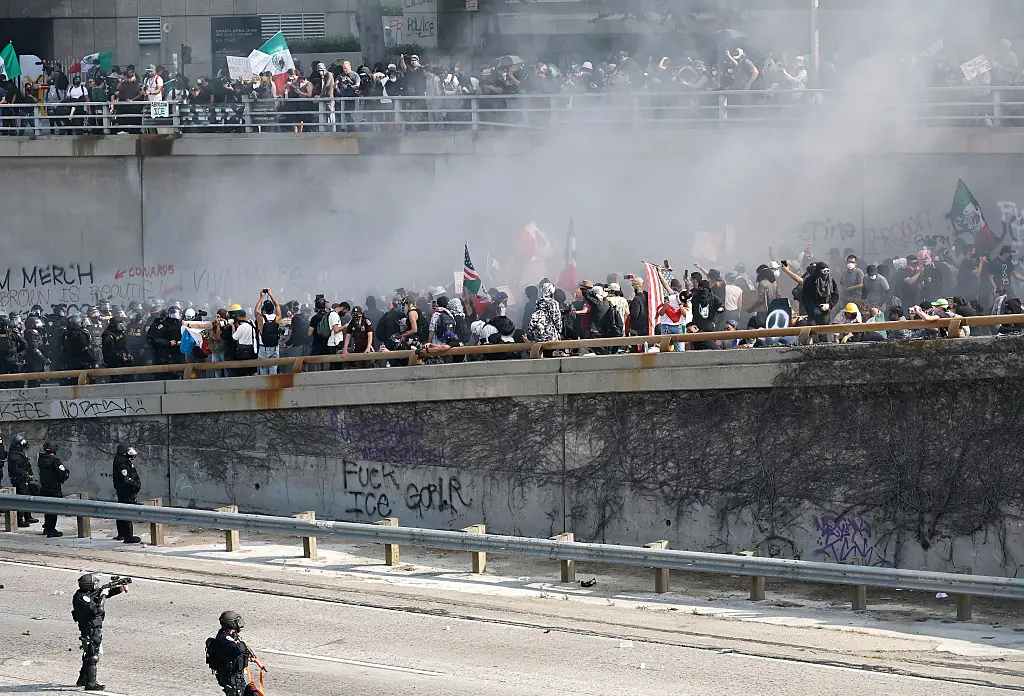 Protestors blocked the 101 freeway. Credit: Mario Tama / Getty