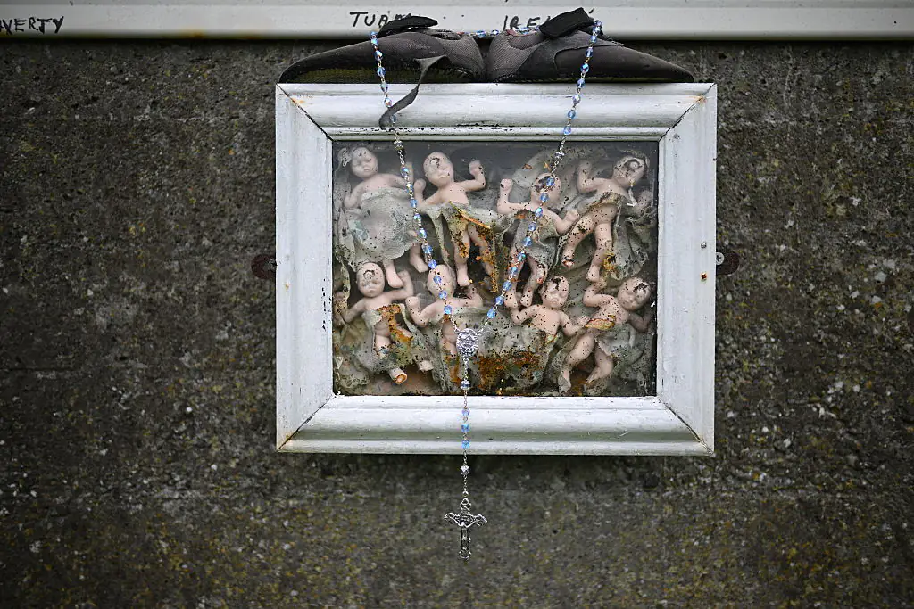 A memorial left outside the mother and baby house in Tuam. Credit: Charles McQuillan/Getty Images.