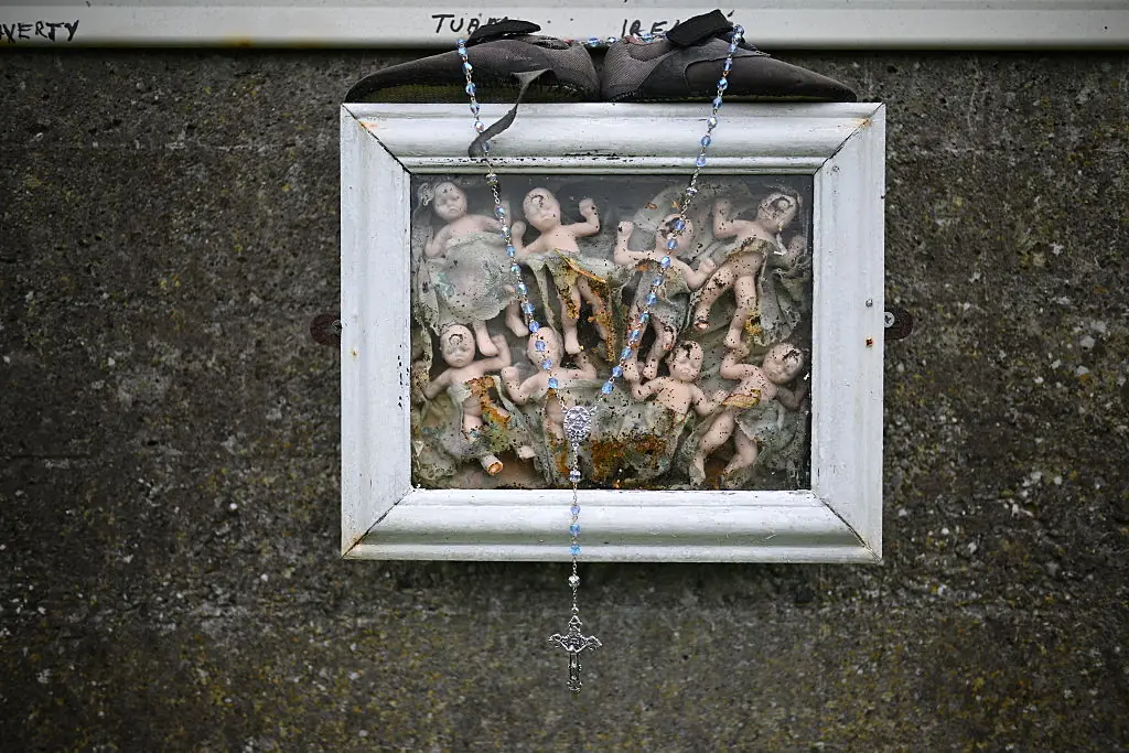 A memorial left outside the mother and baby house in Tuam. Credit: Charles McQuillan/Getty Images.