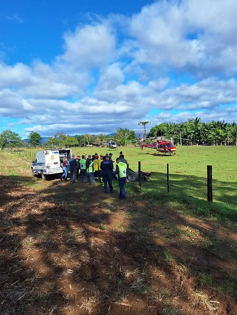 Emergency services operate at the area where a hot air balloon crashed. Credit: CBMSC/ Brazil / Handout/Anadolu via Getty Images