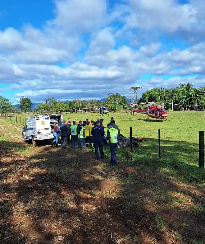 Emergency services operate at the area where a hot air balloon crashed. Credit: CBMSC/ Brazil / Handout/Anadolu via Getty Images