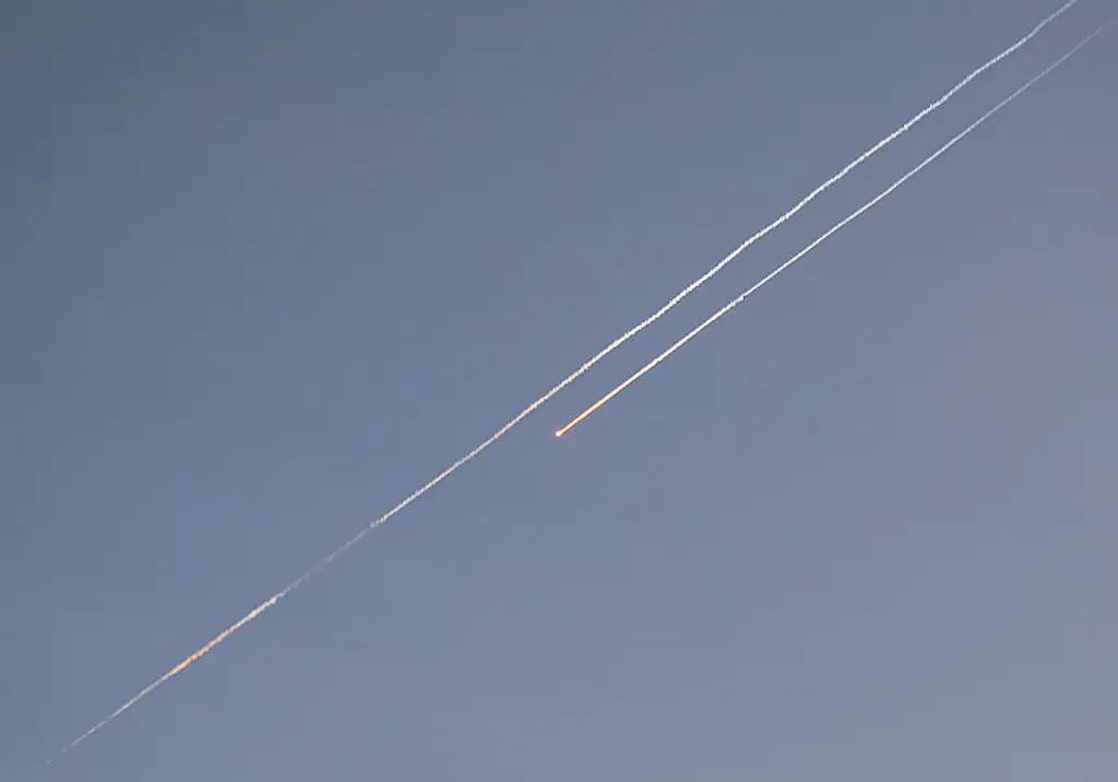 Iran launches missile strike on Israel seen from Hebron, West Bank on June 24.Credit: Amer Shallodi/Anadolu via Getty Images