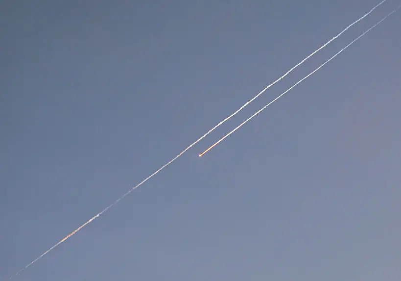 Iran launches missile strike on Israel seen from Hebron, West Bank on June 24.Credit: Amer Shallodi/Anadolu via Getty Images