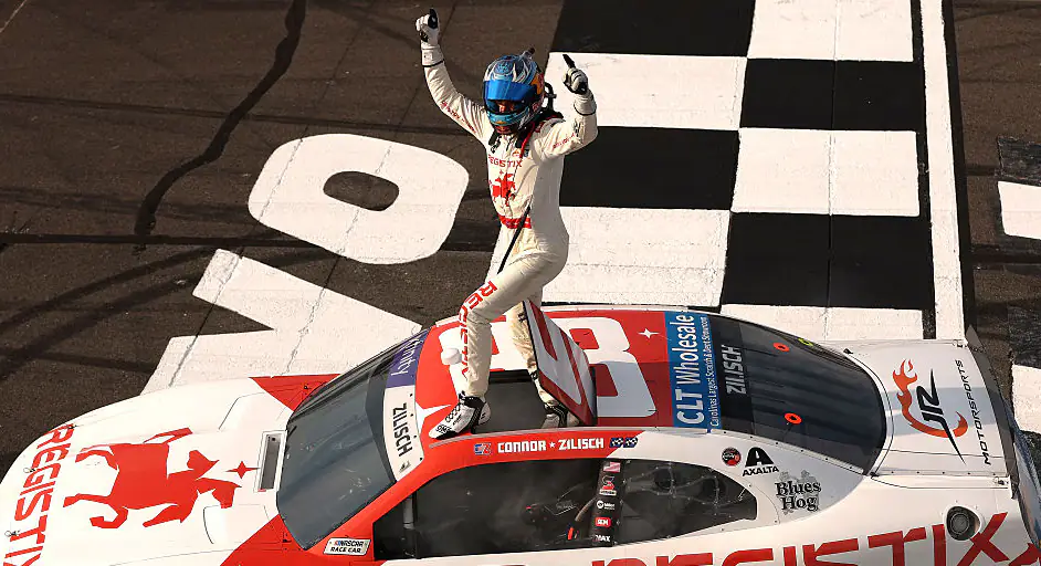 NASCAR driver breaks collarbone in horror fall while celebrating win