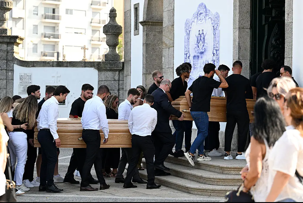 Diogo Jota's widow helps carry his coffin as hundreds gather for football star's funeral