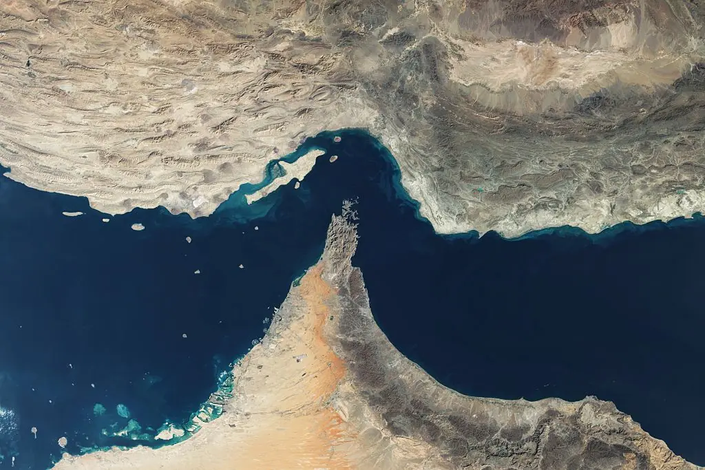 A satellite view of the Strait of Hormuz. Credit: Gallo Images / Getty