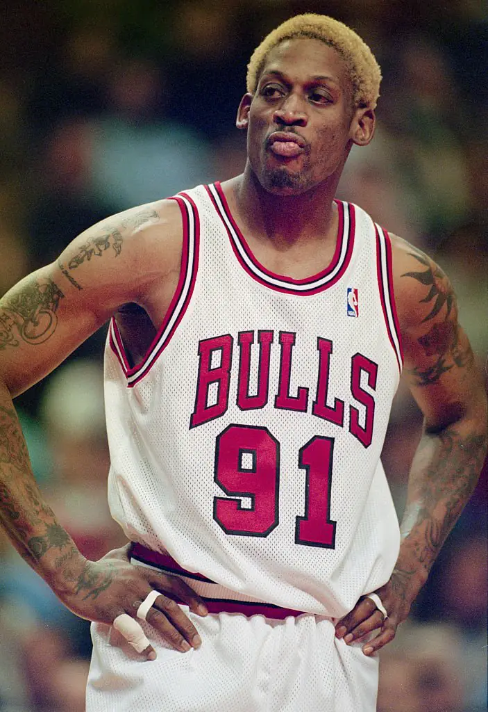 Trinity is Dennis Rodman's daughter (pictured in 1997). Credit: Jonathan Daniel/Allsport/Getty Images