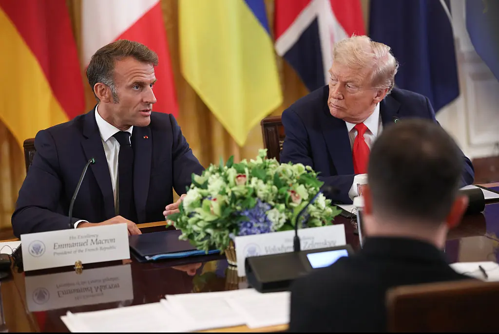 Trump hosted a meeting with Zelensky and European leaders, including French President Emmanuel Macron. Credit: Win McNamee / Getty