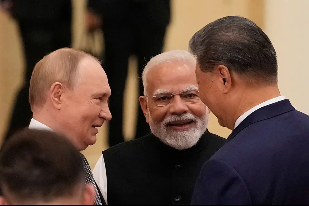 This image of Putin, Modhi, and Xi Jinping could be worrying for Donald Trump. Credit: Suo Takekuma - Pool/Getty 