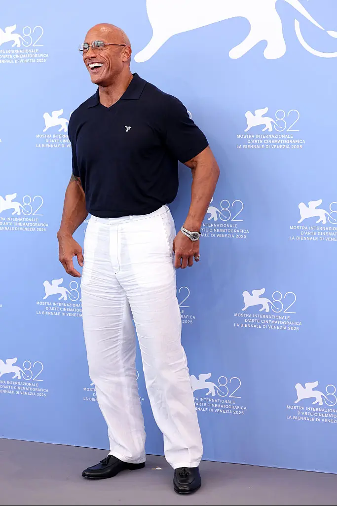 Dwayne 'The Rock' Johnson looks a lot leaner than his usual self. Credit: Daniele Venturelli / WireImage / Getty Images.
