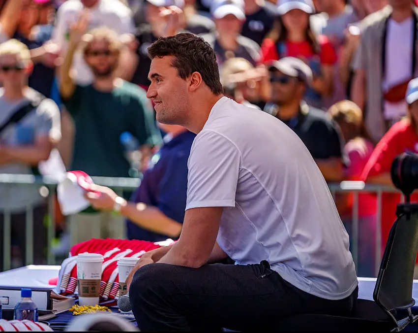 Charlie Kirk, moments before he was fatally shot. Credit: Trent Nelson/The Salt Lake Tribune/Getty