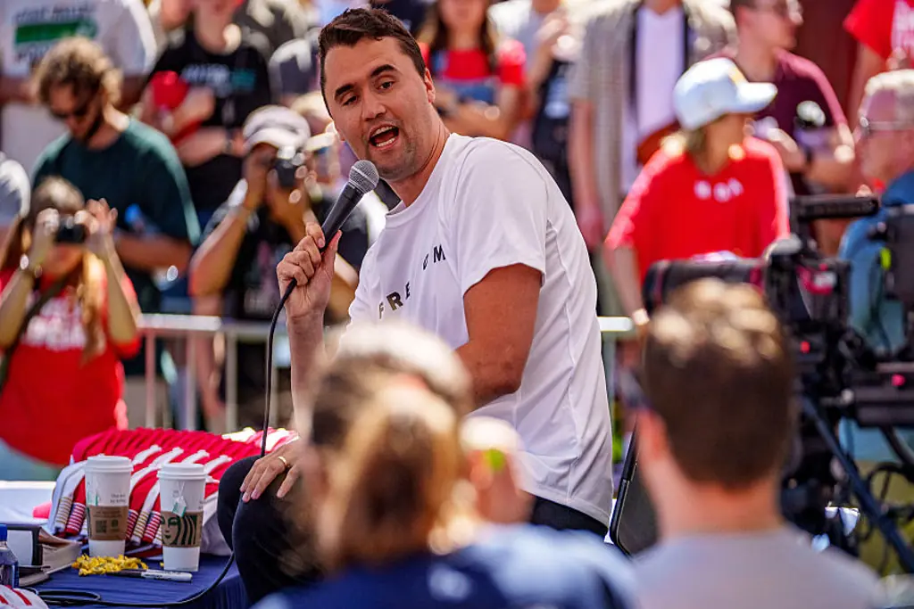 Kirk just moments before he was shot. Credit: Trent Nelson/The Salt Lake Tribune/Getty