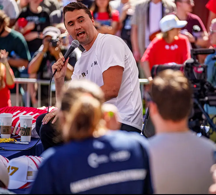 Kirk just moments before he was shot. Credit: Trent Nelson/The Salt Lake Tribune/Getty