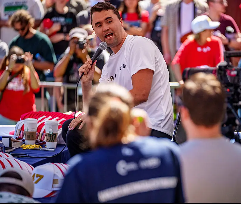 Kirk just moments before he was shot. Credit: Trent Nelson/The Salt Lake Tribune/Getty