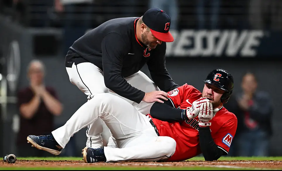 Cleveland Guardians' David Fry rushed to hospital after taking near-100mph fast ball straight to the face