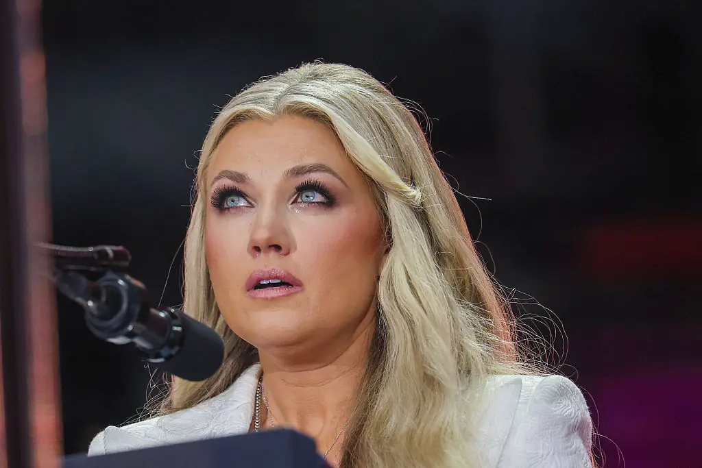 Erika Kirk spoke at her husband's memorial. Credit: Win McNamee / Getty