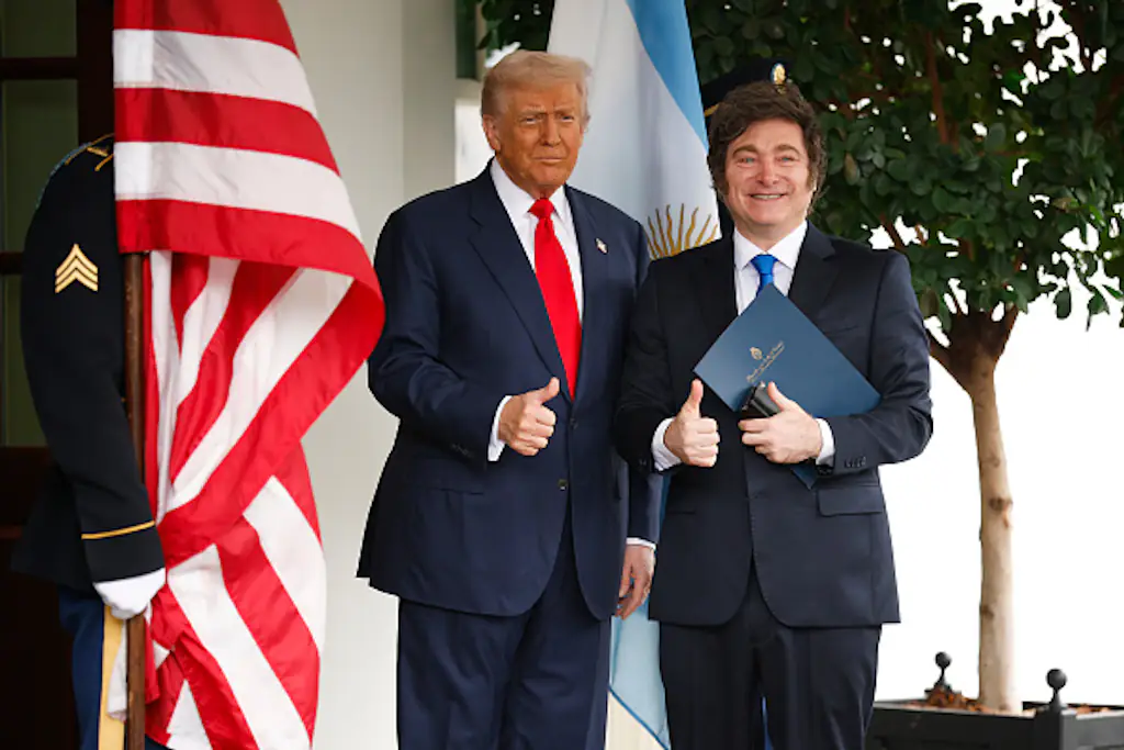 President Donald Trump and President of Argentina Javier Milei. Credit: Kevin Dietsch / Getty
