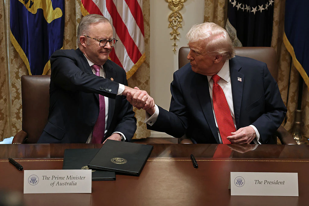 Anthony Albanese and Trump. Credit: Anna Moneymaker / Getty