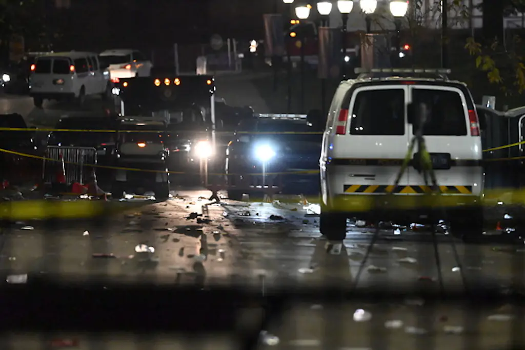 Authorities work the scene where overnight one person was killed while six others were injured in a shooting at Pennsylvania's Lincoln University during the historically Black university's Homecoming weekend in Pennsylvania, October 26, 2025. Credit: Kyle Mazza / Anadolu / Getty Images.