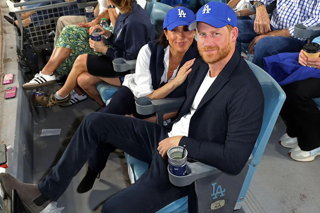 Prince Harry and Meghan Markle at the World Series Baseball game between the Toronto Blue Jays and Los Angeles Dodgers. Credit: Joe Scarnici / Getty
