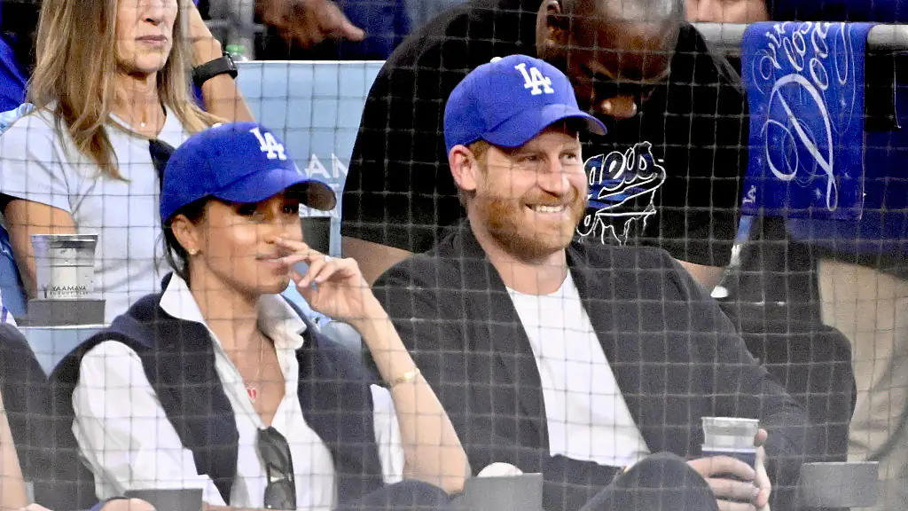 Los Angeles, CA - October 28: Prince Harry and Meghan Markle look on in the second inning of Game 4 of a World Series Baseball game between the Toronto Blue Jays and Los Angeles Dodgers at Dodger Stadium in Los Angeles on Tuesday, October 28, 2025. (Photo by Keith Birmingham/MediaNews Group/Pasadena Star-News via Getty Images)