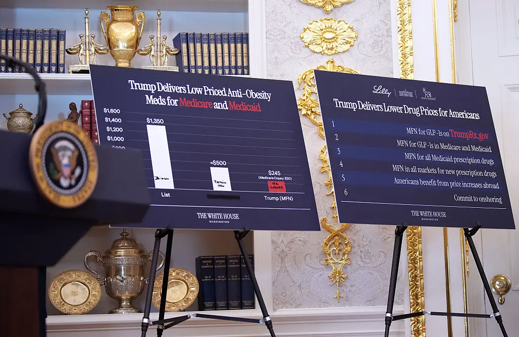 Charts showing drug prices and information. Credit: Andrew Harnik / Getty
