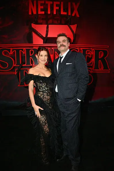 Millie Bobby Brown and David Harbour at the Stranger Things premiere. Credit: Jerod Harris / Getty
