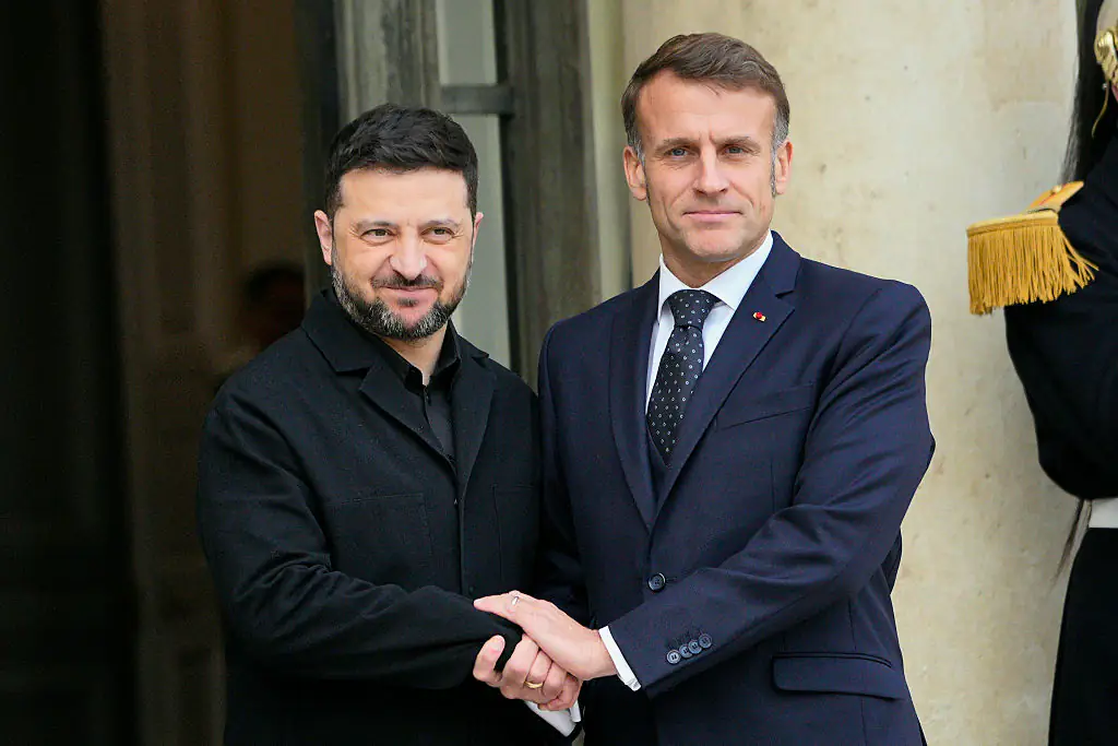 Emmanuel Macron and Ukranian president Volodymyr Zelenksyy were caught in a hot mic moment at the G7 Summit. Credit:	Remon Haazen / Getty