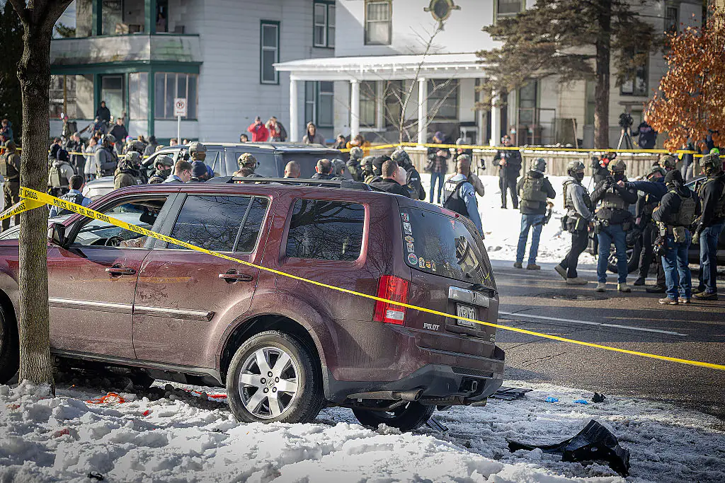 The scene of the aftermath of a shooting near Portland and 34th in Minneapolis. Credit: Star Tribune via Getty Images 