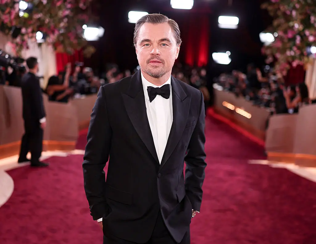 DiCaprio seemed animated during the break. Credit: Christopher Polk/2026GG / Getty