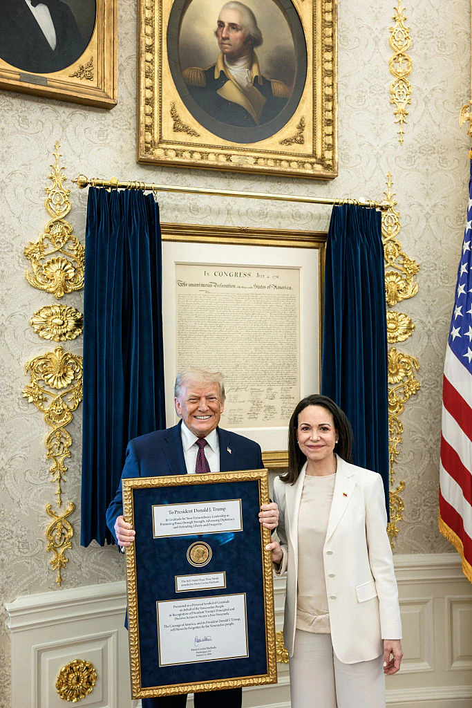 Machado presented the award to Trump. Credit:  Daniel Torok/The White House via Getty Images