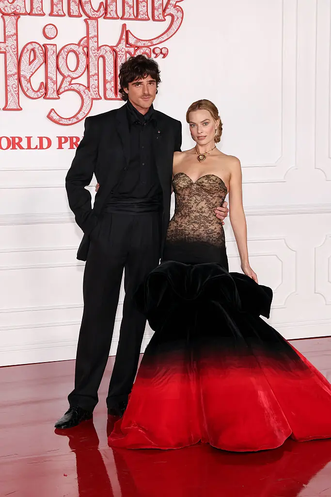 Jacob Elordi and Margot Robbie at the Wuthering Heights premiere. Credit: Variety / Getty