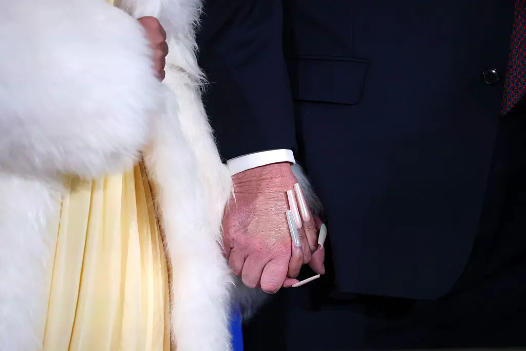 Minaj and Trump held hands during the Treasury Department's Trump Accounts Summit. Credit: Win McNamee / Getty