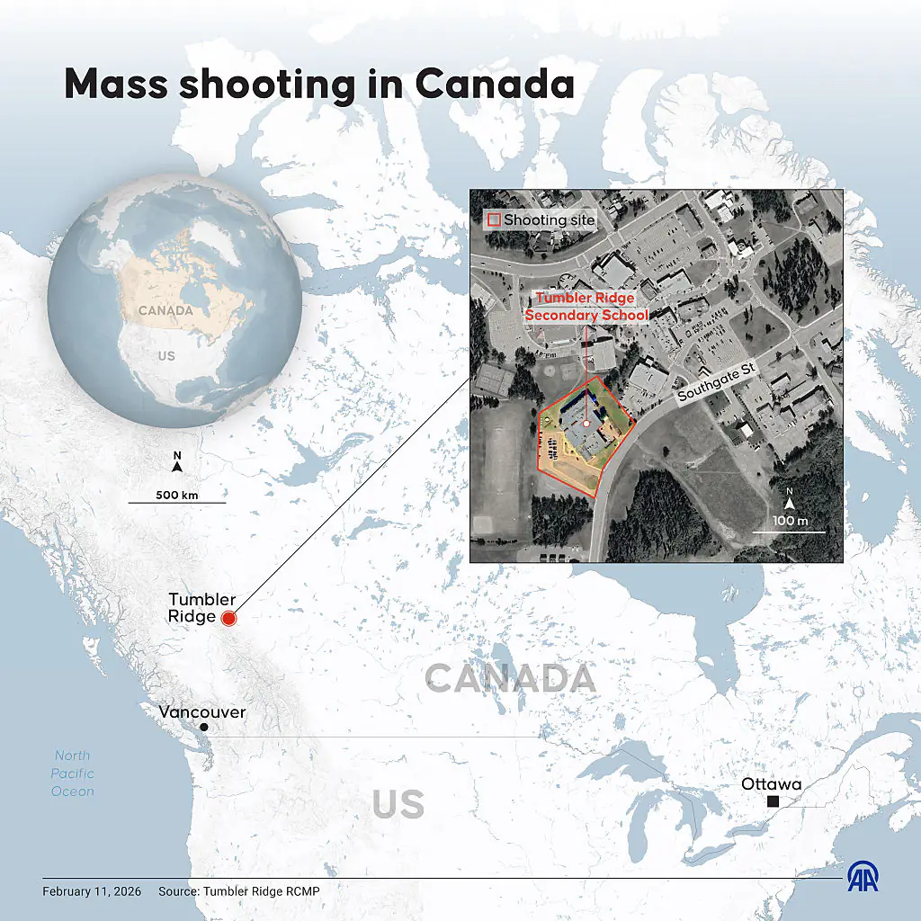 The shooting took place in Tumbler Ridge. Credit: Elif Acar/Anadolu via Getty Images