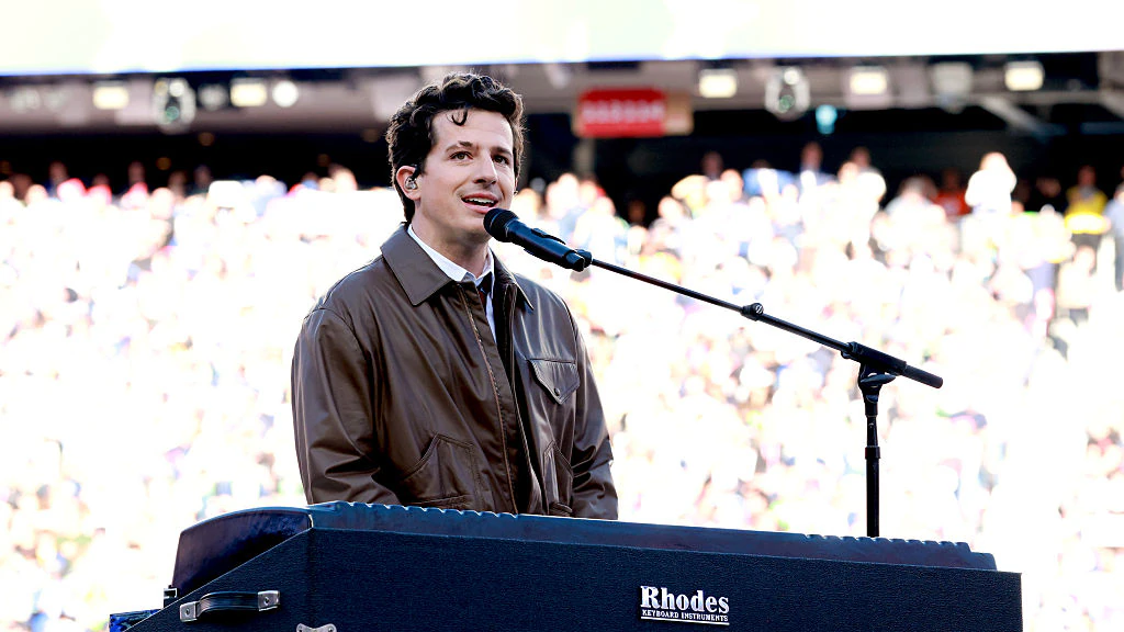 Charlie Puth performing at Super Bowl LX. Credit: Kevin Mazur/Getty