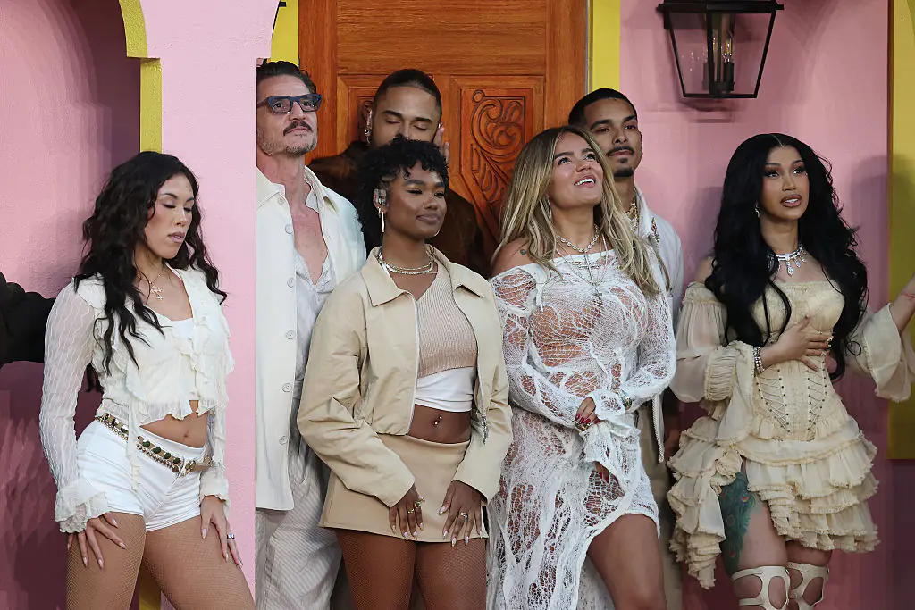Pedro Pascal was standing next to Karol G and Cardi B during Bad Bunny's performance. Credit:	Chris Graythen / Getty