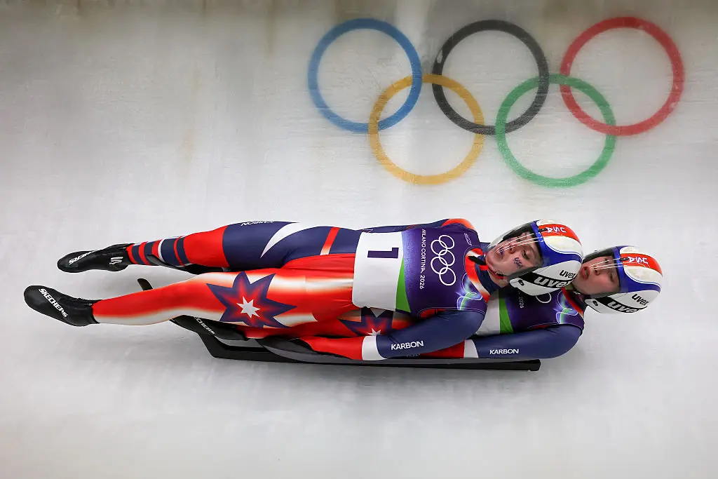 Sophie Kirkby and Chevonne Forgan in the Women's Double Luge event. Credit: Al Bello / Getty