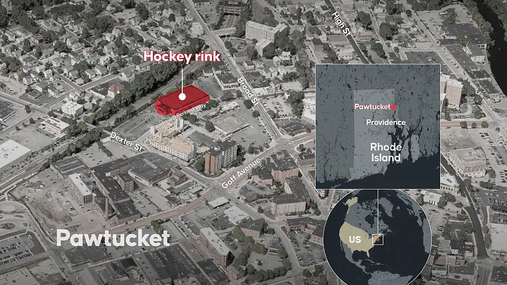 ANKARA, TURKIYE - FEBRUARY 17: An infographic titled "Mass shooting at Rhode Island hockey rink" created in Ankara, Turkiye on February 17, 2026. (Photo by Mehmet Yaren Bozgun/Anadolu via Getty Images)