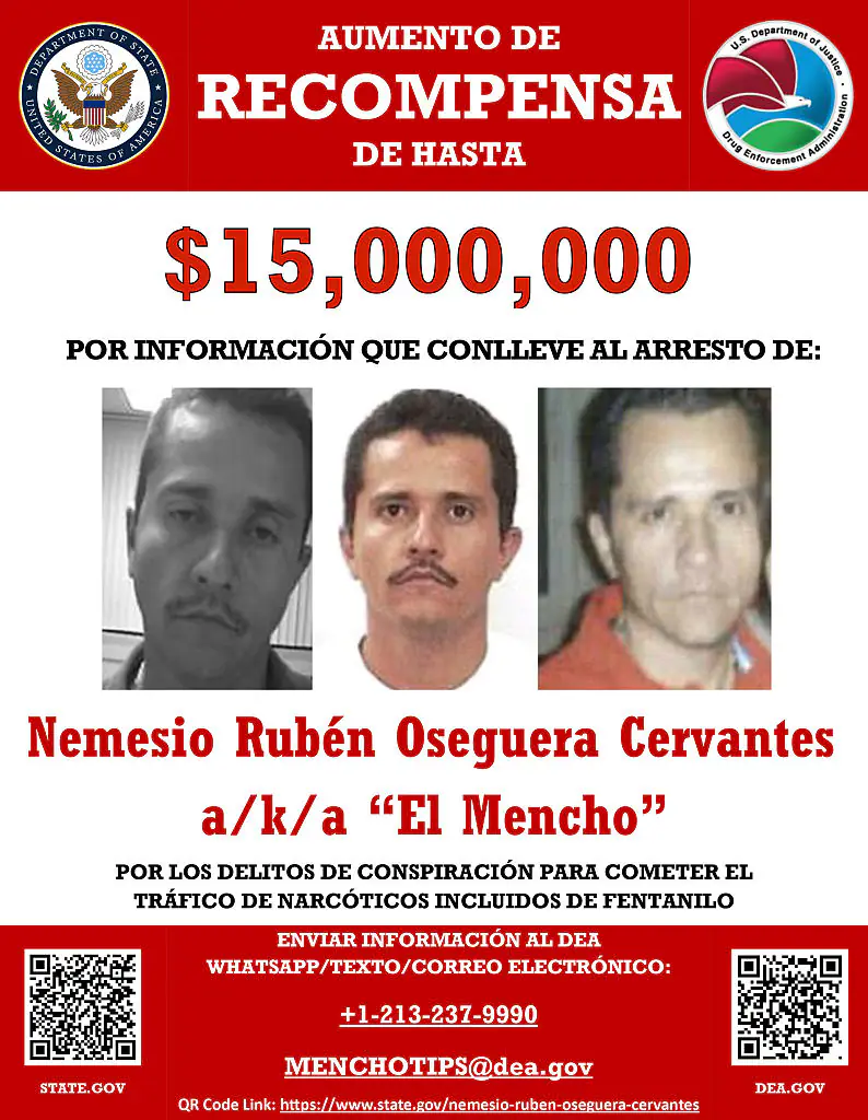 El Mencho has been wanted by the US for some time. Credit: US State Department/Anadolu via Getty Images 