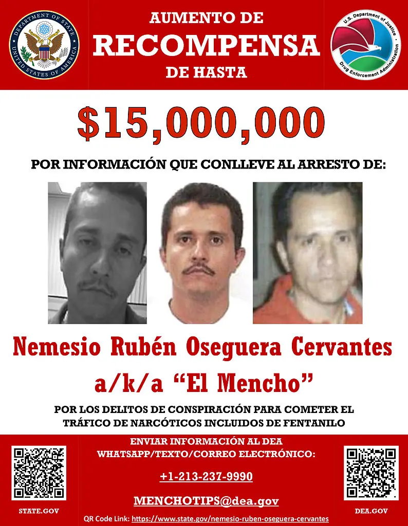 El Mencho has been wanted by the US for some time. Credit: US State Department/Anadolu via Getty Images 