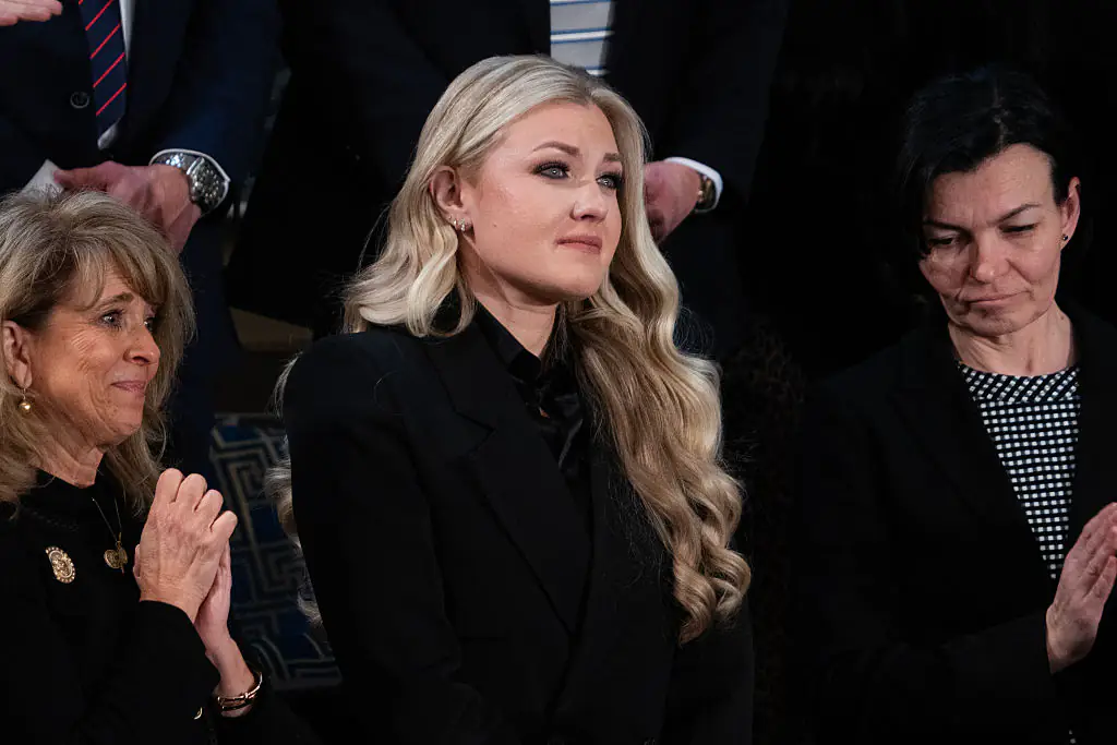 Erika Kirk, the widow of Charlie Kirk, was recognized by President Donald Trump during the State of the Union address. Credit: Tom Williams/ Getty