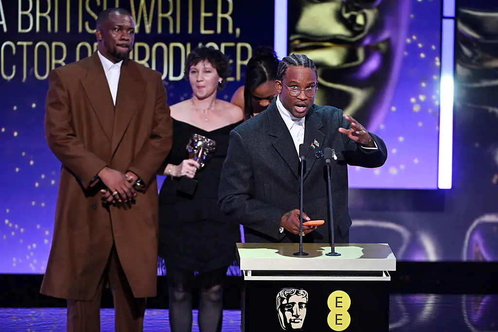 My Father’s Shadow filmmakers Wale Davies and Akinola Davies Jr. won the BAFTA Film Award for outstanding British debut, but the BBC cut a section of their acceptance speech. Credit:	Stuart Wilson/BAFTA / Getty


