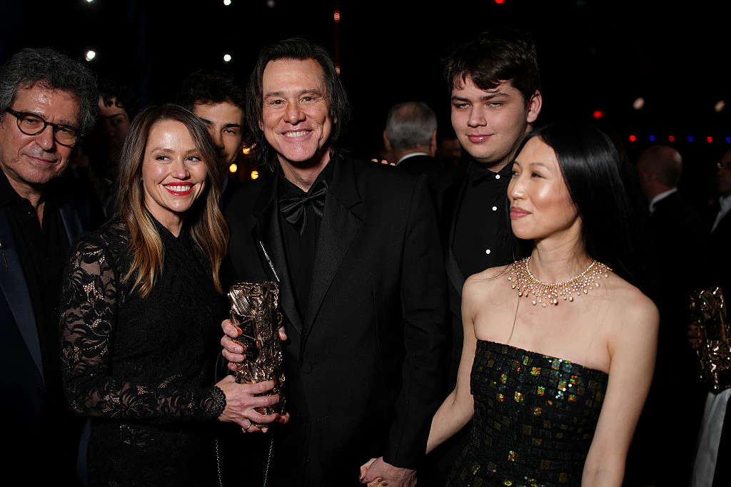 The actor with Jane Erin Carrey, Min Ah and Jackson Riley. Credit: Francois Durand / Getty