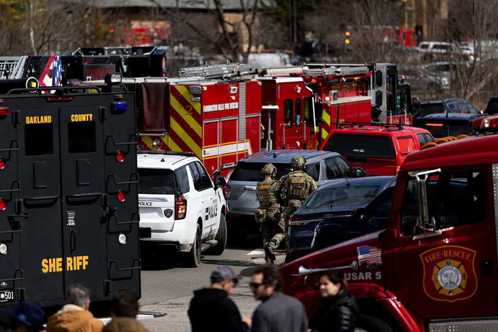A suspect attempted to ram his vehicle into Temple Israel Synagogue in West Bloomfield, Michigan. Credit:	Emily Elconin / Getty