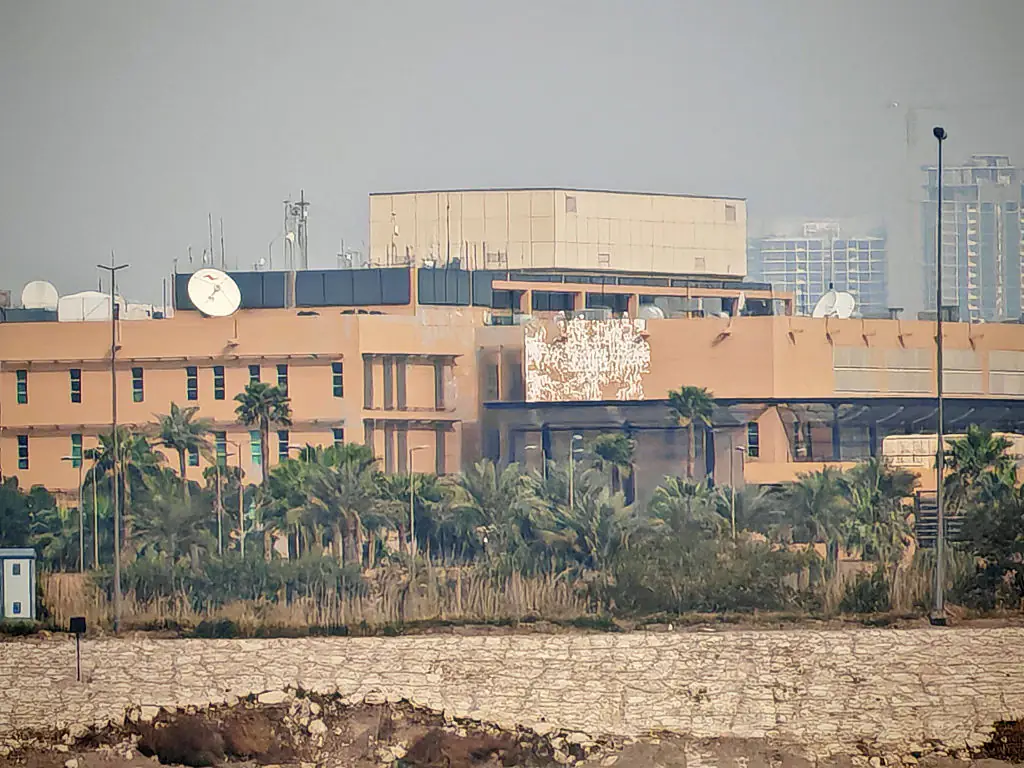 A view of the United States Embassy compound in Baghdad, Iraq, where a missile attack was reported to have caused damage on March 14. Credit: Anadolu / Getty 