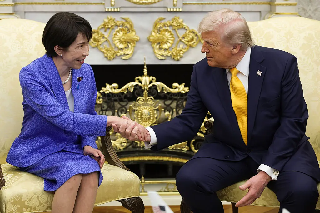 Trump was welcoming the Japanese Prime MInister to the White House. Credit: Alex Wong/Getty