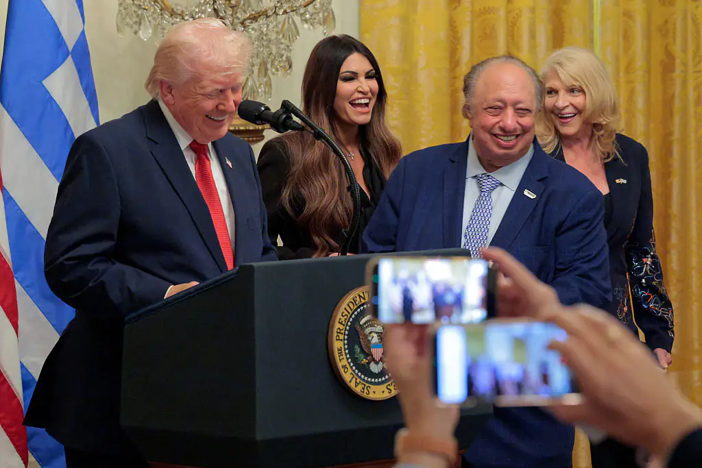 The mystery blonde woman is Margo Catsimatidis (right). Credit: Chip Somodevilla / Getty