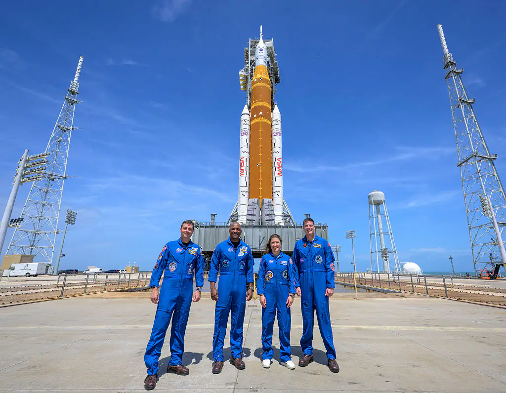 The crew includes Reid Wiseman, Victor Glover, Christina Koch, and Jeremy Hansen. Credit: NASA / Getty