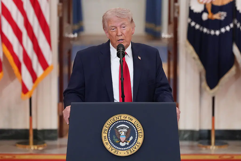 Donald Trump delivered a speech on April 1. Credit: Pool / Getty