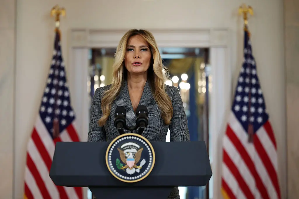 Melania Trump delivered a statement on Epstein. Credit:	Alex Wong / Getty